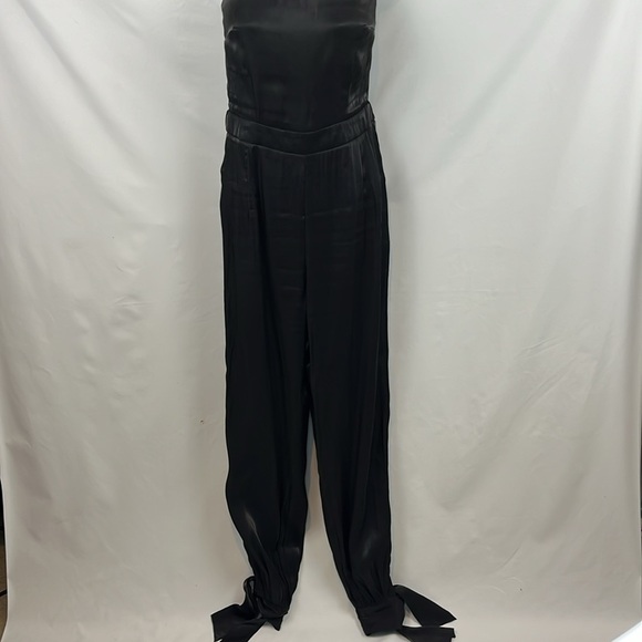 Nasty‎ Gal Black Satin Belted Strapless Jumper Jumpsuit with Ties Size 4 - Picture 6 of 16